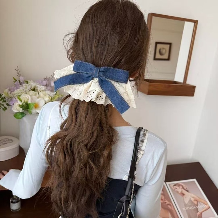Blue Bow Hair Clip For Women, Large Size For Thick Hair, High-end