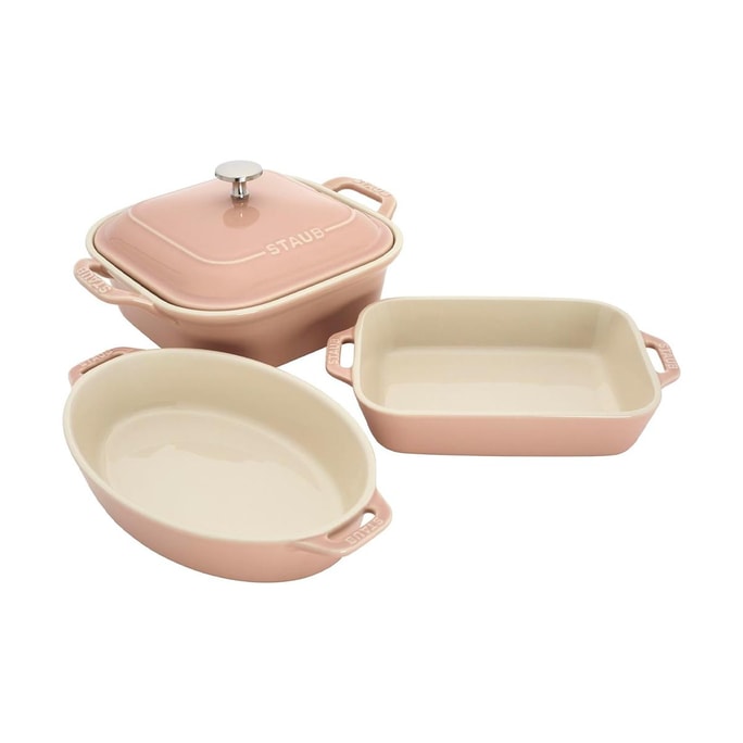 STAUB Ceramic Baking Dish Set, 4-pc, Macaron Mixed Baking Dish Set, light pink