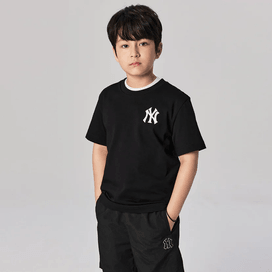 韓国 MLB 韓国 ユニセックス キッズ ベーシック スモールロゴ 半袖 Tシャツ NY120 - Yami