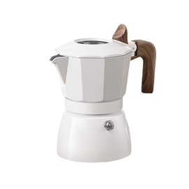 Double Valve Italian Extraction Mocha Pot  For Two Equipped With Filter Paper And Cloth Powder Dispenser Moonlight White