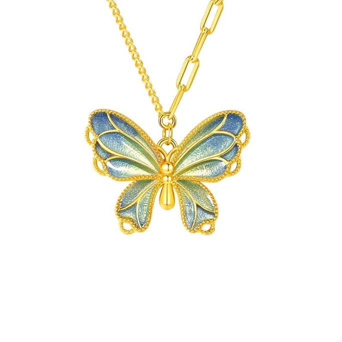 Butterfly 925 Sterling Silver Necklace for Women Luxurious Niche Gradient Enamel Jewelry Birthday Gift for Girlfriend or Family Blue-Green Butterfly Single Piece