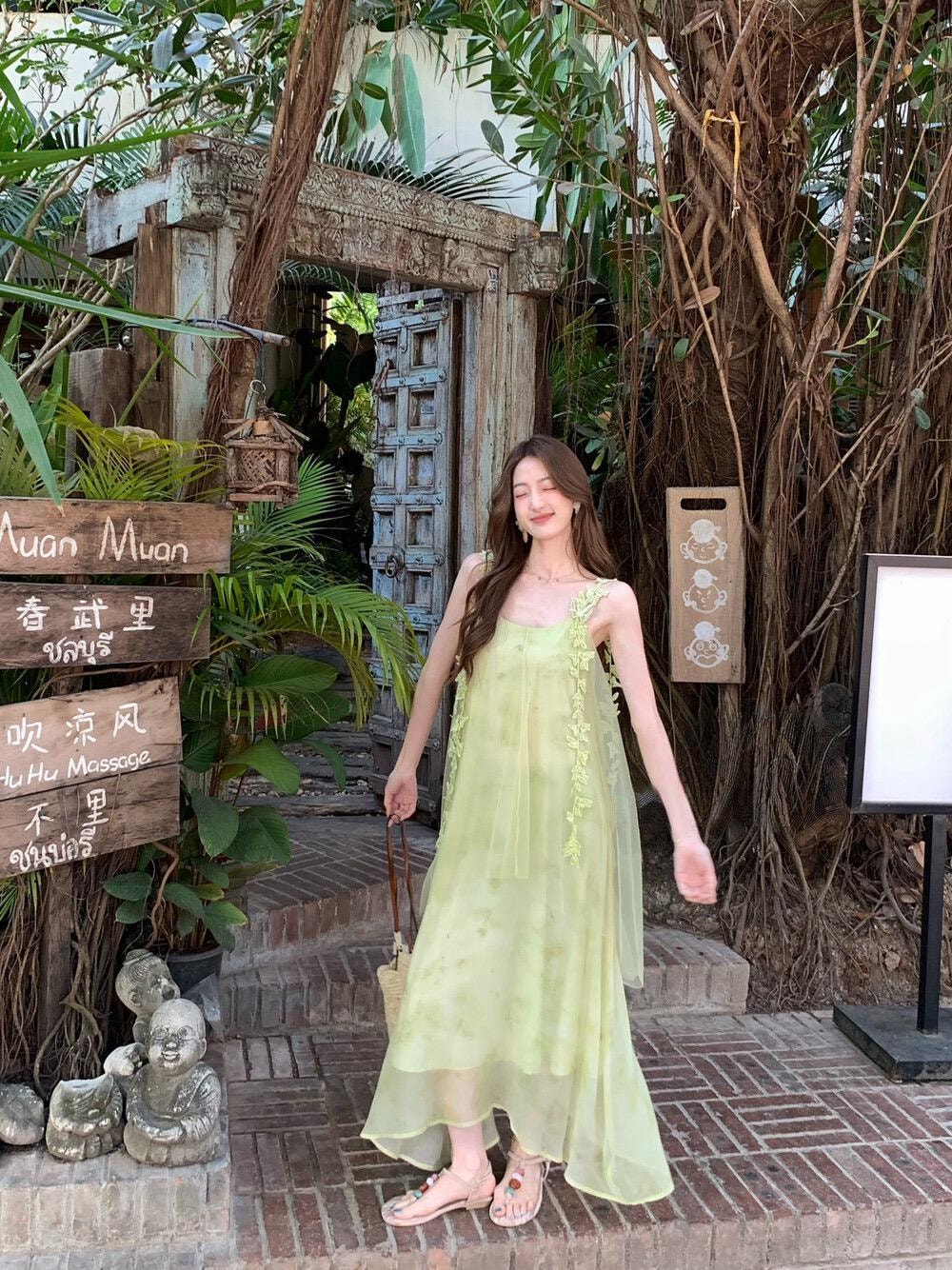 【加拿大直郵】 加拿大 SCENARIO 花園微光輕透長裙 S-M碼 綠色 淺綠色 S