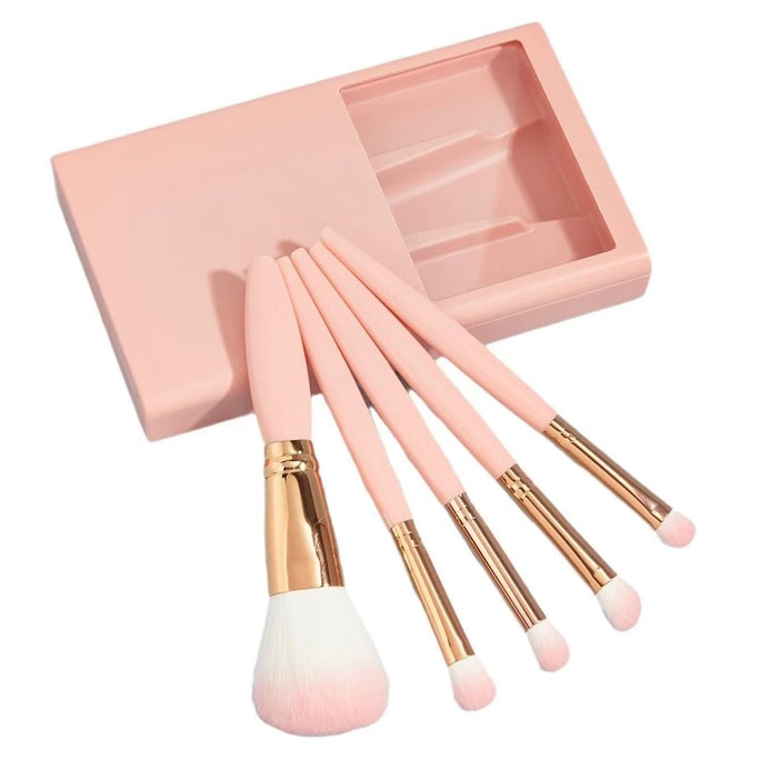 Hair Makeup Brush Set With Mirror - Soft Hair Loose Powder Brushes Nose Shadow Brushes Eyeshadow Brushes #Apricot 5pcs