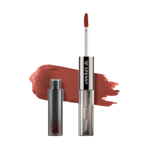 듀얼-엔디드 립글로스 & 벨벳 무스 - 광택 유리 광택 & 번짐 방지 포뮬러 | #348 테라코타 토마토