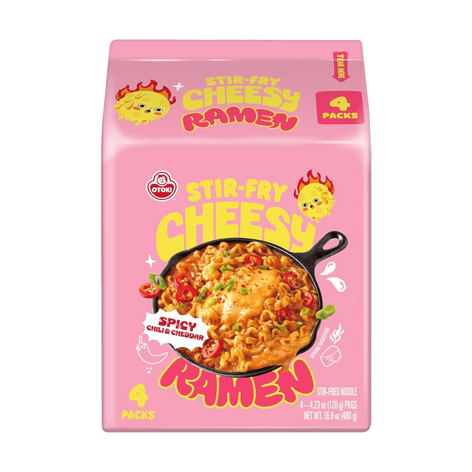 Cheesy Ramen ,Spicy Chili &Cheddar Flavor ,Cheese & Spicy Stir-Fry Korean Instant Noodles,4.23oz*4 Packs