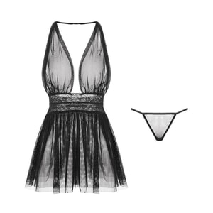 【中國直郵】 瑰若 情趣內衣 性感網紗露背睡裙 黑色 均碼