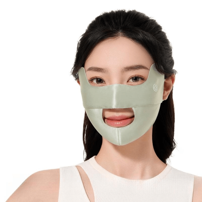 【中國直郵】 夏秦 開口防曬口罩100%真絲防紫外線戶外運動專用 煙青綠 23.5*13.5厘米