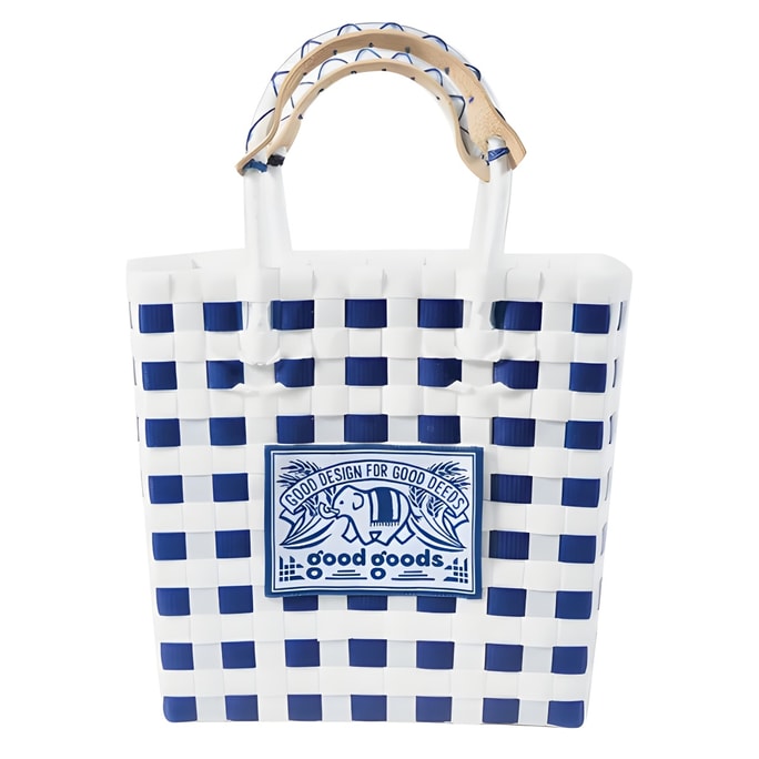 泰國 Goodgoods 小象手工編織手提菜籃-白x藍【ins爆款】1個