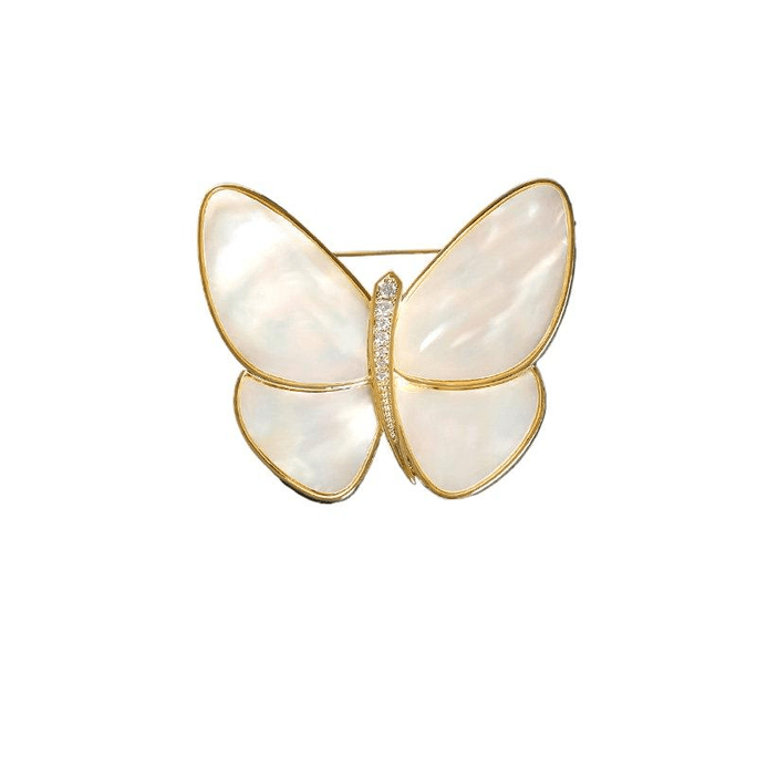 [중국 직배송] 미국산 바이올렛 나비 브로치, 흰색 조개껍질과 나비 디자인, 고급스러운 스타일, 독특하고 특별한 디자인, 금색, 3*3.4cm