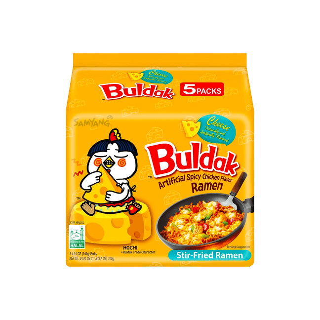 Korean Buldak Noodles Stir-Fried Ramen - Hot Chicken Flavor with Cheese, 5 Packs* 4.93oz【Trending on TikTok】