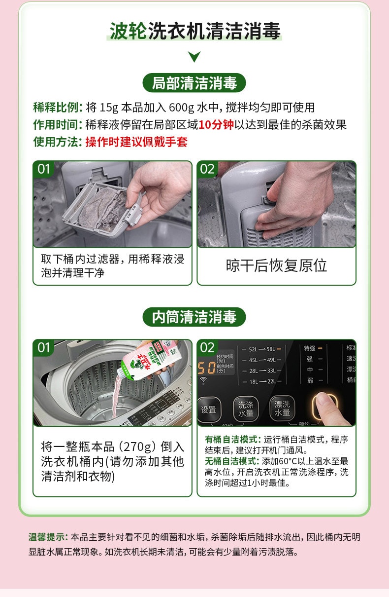 【中國直郵】 水衛士 洗衣機清潔消毒液洗衣機槽清潔劑滾筒波輪養護液殺菌免浸泡 升級版-1瓶裝【除菌除蟎】