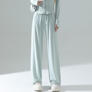Thin Ice Silk Drooping Wide-Leg Pants, Casual Sport Slim Fit Sun Protection Pants Bean Green Sun Protection Pants - Size S