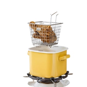 【中國直郵】 樹可 明彩小鍋單人小鍋家用串串個人專用鍋具小型一人食 【火鍋2件套】芽黃炸鍋+網撈 (電磁爐/明火通用)