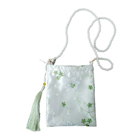 【中国直邮】 HSPM 新款森系古风蕾丝刺绣汉服包小方斜挎包 均码 绿色