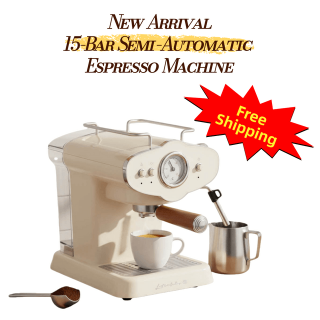 専用ページ　ミニチュア　コーヒーマシン　エスプレッソマシン　クリームホワイト 中国直邮】 力好佳 15Bar イタリア半自動コーヒーマシン クリーム