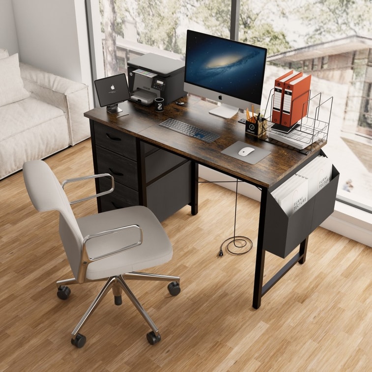 Table with power socket brown 1 4