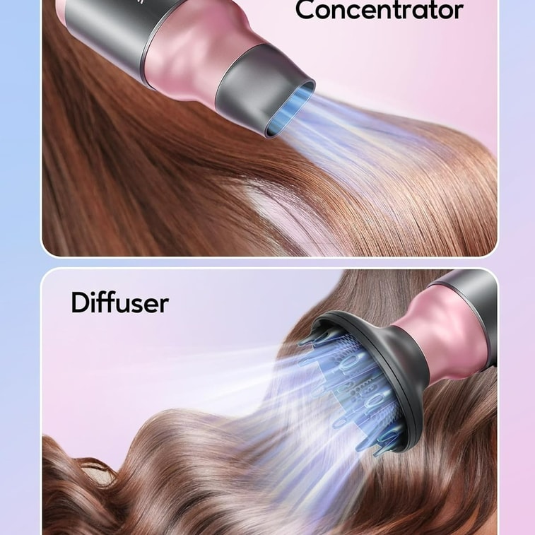 Portable Hair Dryer with Diffuser, Foldable Mini Hair Dryer with Lightweight Design, 1600W Small Hair Blow Dryer with Diffuser for Curly Hair Fast Drying, Rose Pink 5