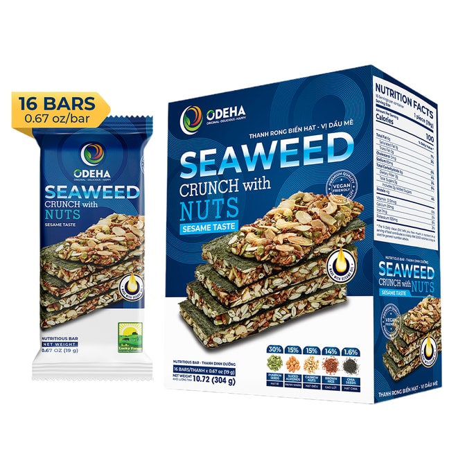 L.A. ODEHA Seaweed Crunch with Nuts - Sesame Taste 16 BARS