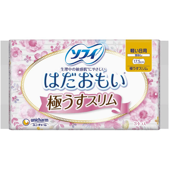 日本ユニチャーム ソフィ やさしい肌極薄コットン やわらか日用ナプキン 17.5cm 34枚