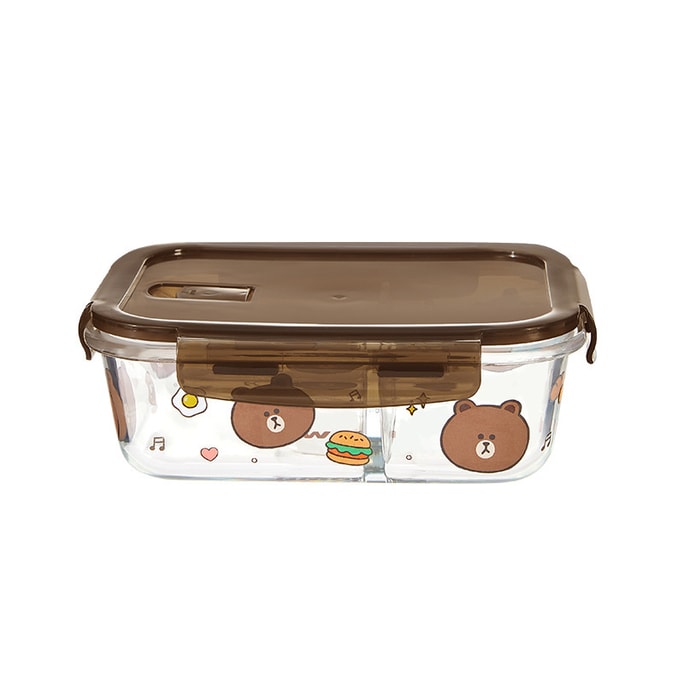 Brown Bear Glass Lunch Box Microwaveable Lunch Box Divided 1100ML Three compartments Lunch Box Brown Bear