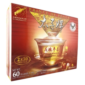 太子牌 美国威斯康辛州 花旗参茶 60茶包 参农业总会官方认证全美销量冠军-100% 纯天然无咖啡因滋补舒缓、益气提神花香馥郁优质草本茶 日常养生必备