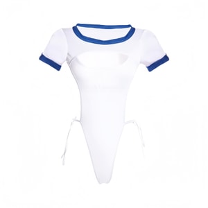 PinklemonLA 일본식 심플 원피스 섹시 데드워터 블루 앤 화이트 교복 학생복 섹시 란제리