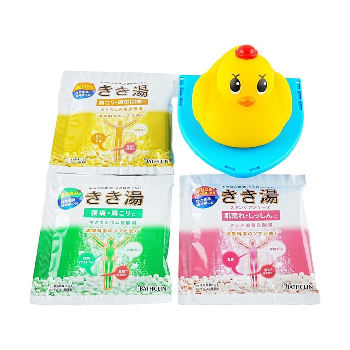 日本BATHCLIN巴斯克林 泡澡用小黃鴨 入浴劑容器 含3包入浴劑