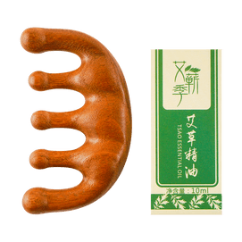 日本YANOSAKU矢之作 天然檀木五齿按摩梳+艾草精油套组 通络排毒 顺发刮痧