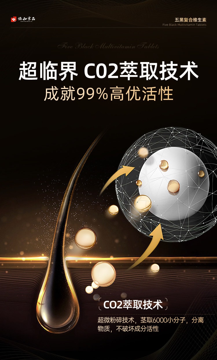 【中國直郵】 協和京品 五黑複合維生素片0.6g*60片/盒 b7b6非防脫藥生髮掉頭髮嚴重吃什麼養髮內調片