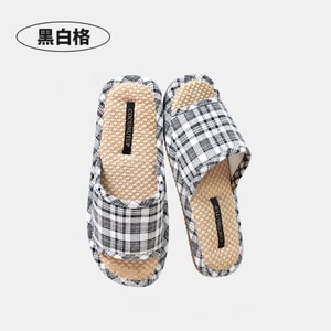 【中国直邮】 HSPM 新款高级感亚麻格子家居透气防滑凉拖鞋 黑白格 36/37