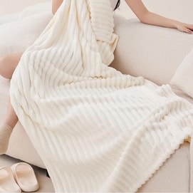 コーラルフリースバスタオル 縦ストライプ 特大バスタオル ベージュ 31.5×63インチ