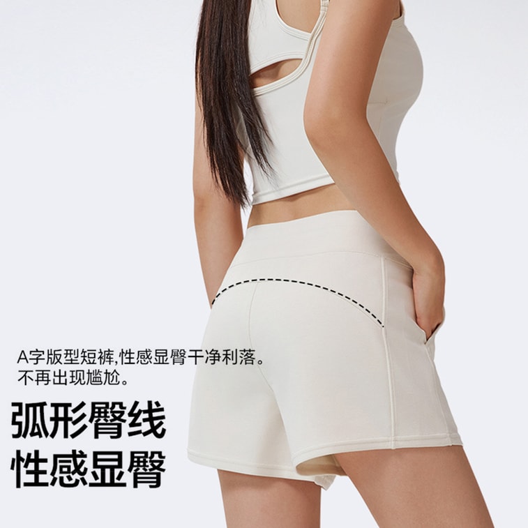 Casual Sports Shorts Eggshell White L 1 piece Air Layer Drawstring Three-point Straight Loose Yoga Shorts Cloud-like Feel For Home Outdoor Use 4