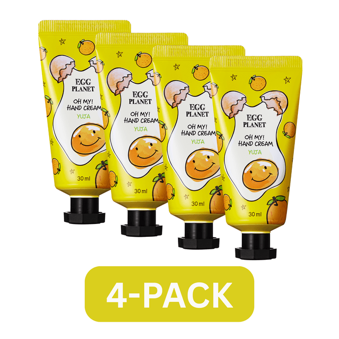 Egg Planet Yuja Hand Cream 4-Pack – Fresh Yuja Scented Korean Moisturizing Lotion for Dry Hands 30ml x 4