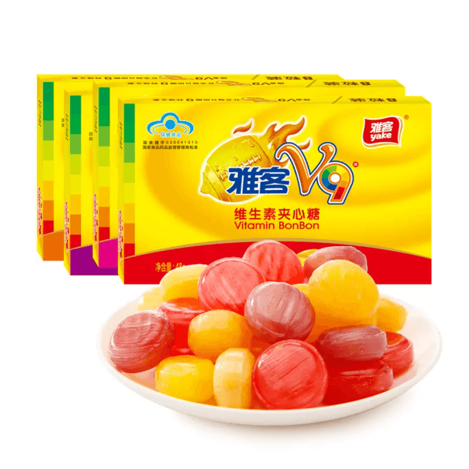 【中國直郵】雅客V9夾心糖 多水果口味硬糖 香橙口味 48g