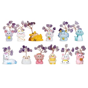 美国GINKGOHOME 12生肖可爱树脂雕刻紫水晶树 - 居家与办公桌摆件