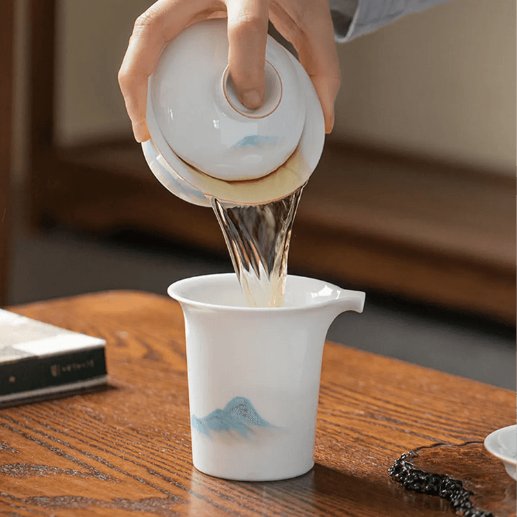 蓝印东方景德镇盖碗茶杯高档玲珑陶瓷三才盖碗泡茶碗茶具套装白茶-千里