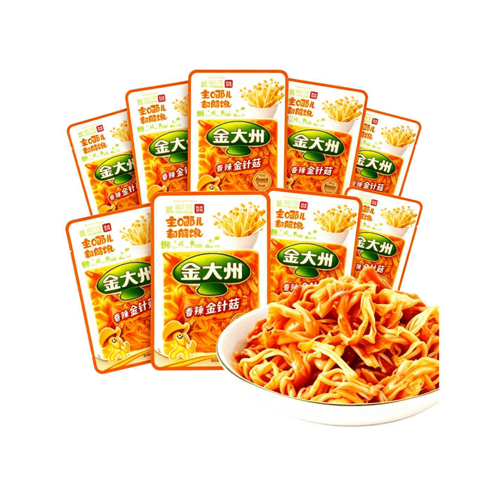 Spicy Enoki Mushrooms, Small Pack, Ready-to-Eat, Perfect Side Dish, Jin Dazhou Snack, 15g*10 Packs
