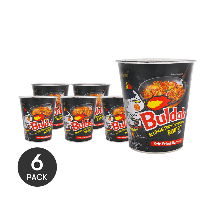 Korean Buldak Noodles Spicy Chicken Flavor Cup Ramen 70g*6【6 Packs】