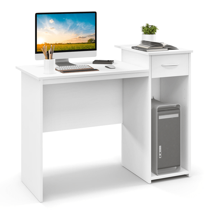 43.5 Inch Computer Desk With Drawer Modern Laptop PC Desk With Adjustable Shelf And Cable Hole-White