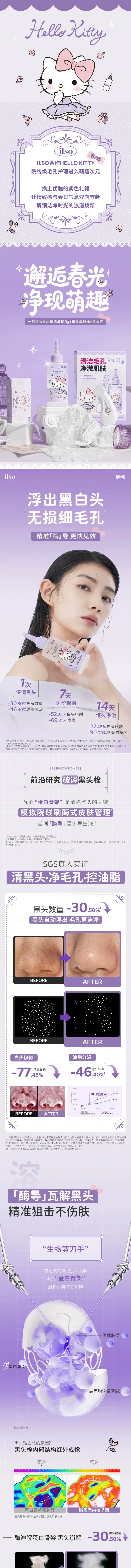 【香港直郵】 韓國 ILSO Hello Kitty聯名導出液護膚套裝 黑頭水100g+合作黑頭鏟+合作濕敷棉 去角質去黑頭祛粉刺 深層清潔溫和不傷膚