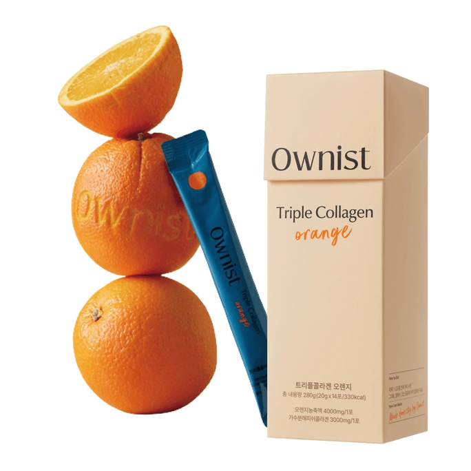Orange Flavor Triple Collagen Liquid 14 Sticks/560g, Contains Collagen Peptides, Elastin, Hyaluronic Acid, Portable Individual Sachets, Skin Internal Adjustment Drink