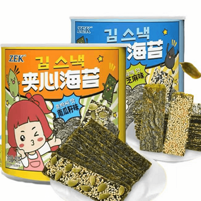 [中国直邮]ZEK 旗舰店即食海苔夹心脆南瓜籽紫菜零食40g/罐
