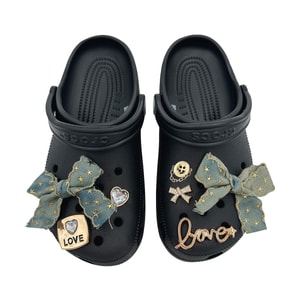 New Retro Versatile Denim Bow Hole Shoes With Shoe Flowers 【Retro Cowboy Bow】7 Shoe Buckles