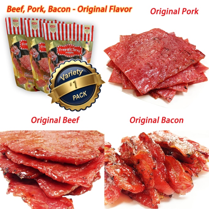 Original Flavor Jerky (orig. pork 4oz./orig. beef 4oz./orig. bacon 4oz.) Total 12oz. Singapore-style jerky 340g