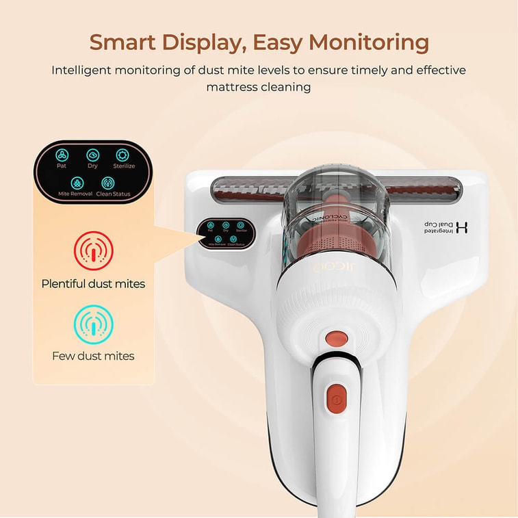 J200 Dust Mite Mattresses Vacuum Cleaners, with Integrated Dual Cups, 13KPa Suction, UV Light, 60℃ Hot Air, LED Display 7