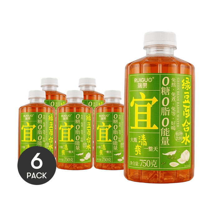 瑞果  宜绿豆百合水 植物饮料 750g *6【6份超值装】【配料干净 0糖0卡0脂】【清爽解腻 夏日必备】