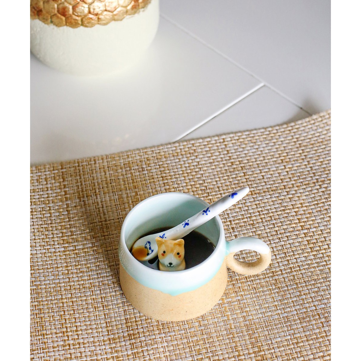 Petorama 柯基陶瓷咖啡杯碟組 #泡溫泉的柯基