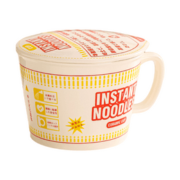 日式杯面陶瓷泡面碗 方便面专用碗汤碗 带盖 微波炉适用 1100ml【日清杯面造型】