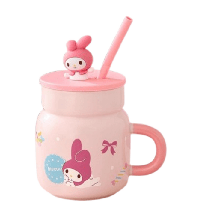 【中國直郵】 Marsica 三麗鷗馬克杯陶瓷帶蓋可愛喝水吸管杯子450ml 美樂蒂 1個裝