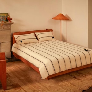 Urban Beast Series, Cotton Brushed Yarn - Dyed Bedding Set (4-piece), Full size, Beige Stripes